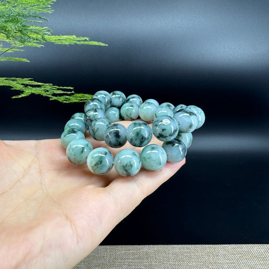 RealJade® Genuine Jadeite Jade Round Icy Blue Beads Bracelet ( 13.8mm ) For Men