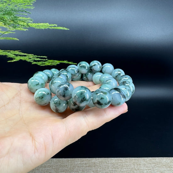 RealJade® Genuine Jadeite Jade Round Icy Blue Beads Bracelet ( 13.8mm ) For Men