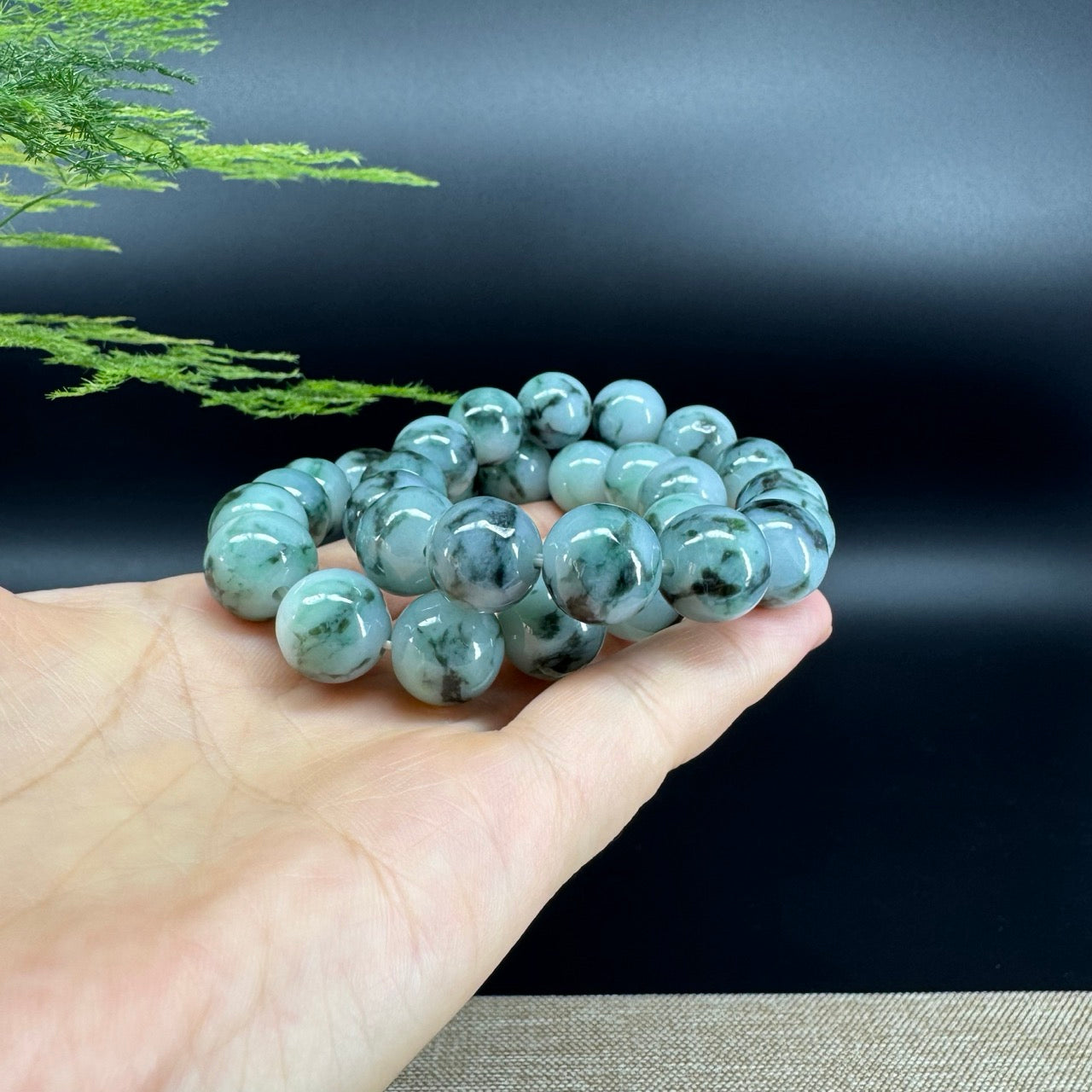 RealJade® Genuine Jadeite Jade Round Icy Blue Beads Bracelet ( 13.8mm ) For Men