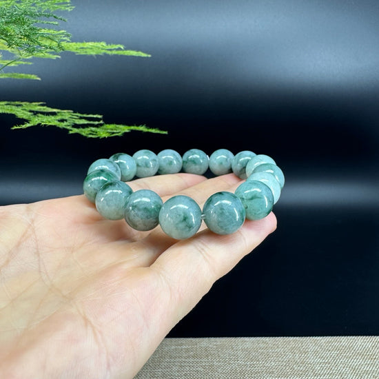 RealJade® Genuine Jadeite Jade Round Icy Blue Beads Bracelet ( 13mm ) For Men