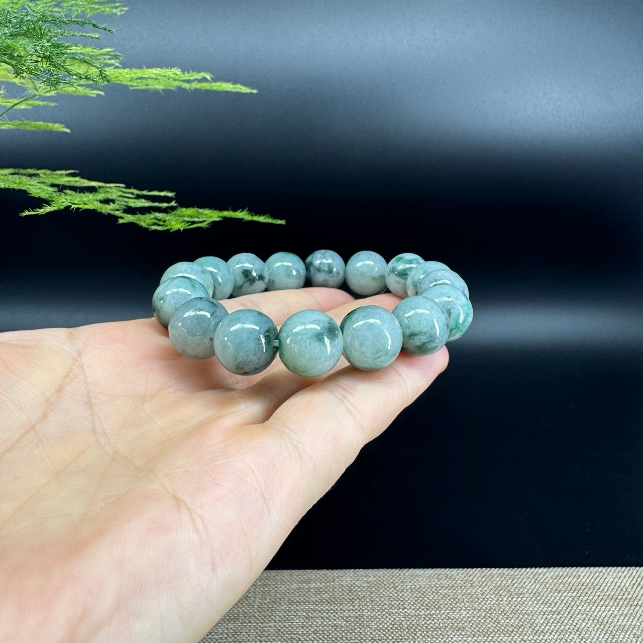 RealJade® Genuine Jadeite Jade Round Icy Blue Beads Bracelet ( 13mm ) For Men