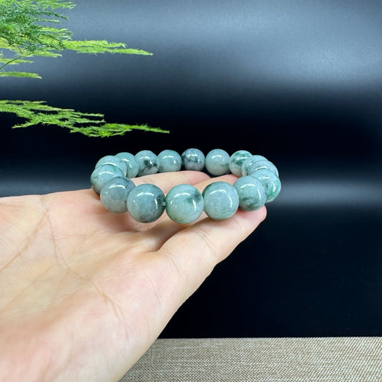 RealJade® Genuine Jadeite Jade Round Icy Blue Beads Bracelet ( 13mm ) For Men