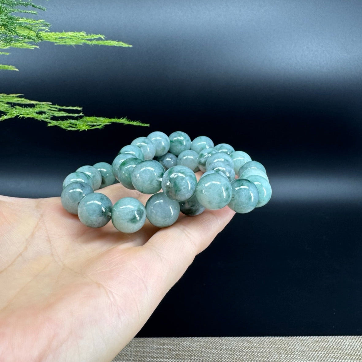 RealJade® Genuine Jadeite Jade Round Icy Blue Beads Bracelet ( 13mm ) For Men