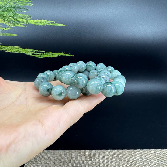RealJade® Genuine Jadeite Jade Round Icy Blue Beads Bracelet ( 13mm ) For Men