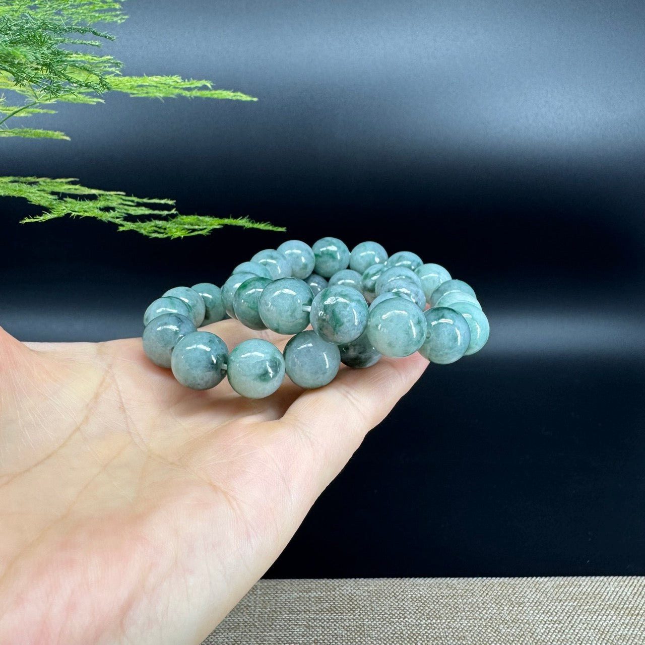 RealJade® Genuine Jadeite Jade Round Icy Blue Beads Bracelet ( 13mm ) For Men
