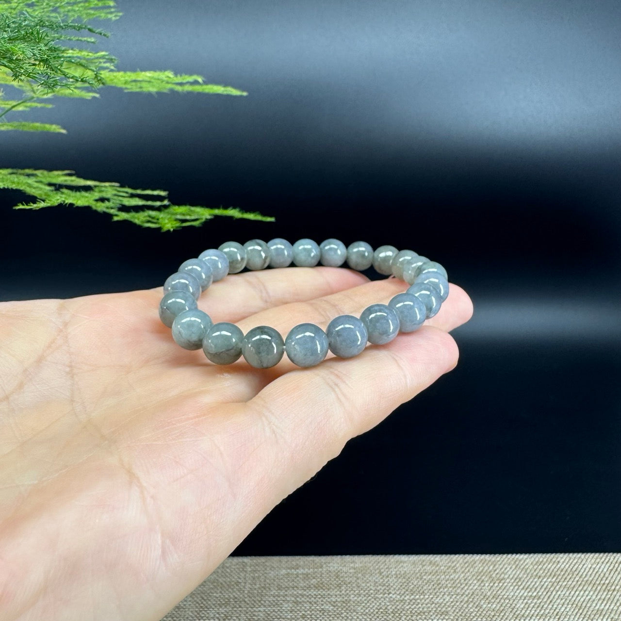 RealJade® Co. Genuine Jadeite Jade Round Icy Black  Beads Bracelet (8mm)