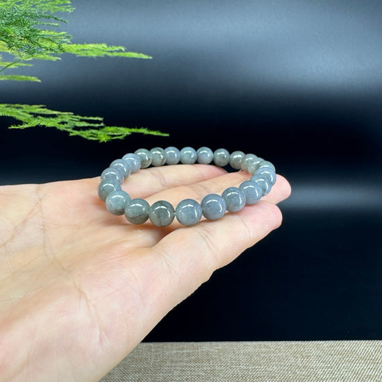 RealJade® Co. Genuine Jadeite Jade Round Icy Black  Beads Bracelet (8mm)
