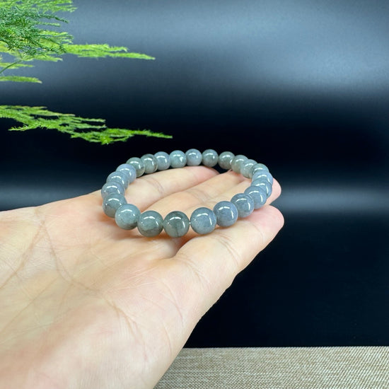 RealJade® Co. Genuine Jadeite Jade Round Icy Black  Beads Bracelet (8mm)