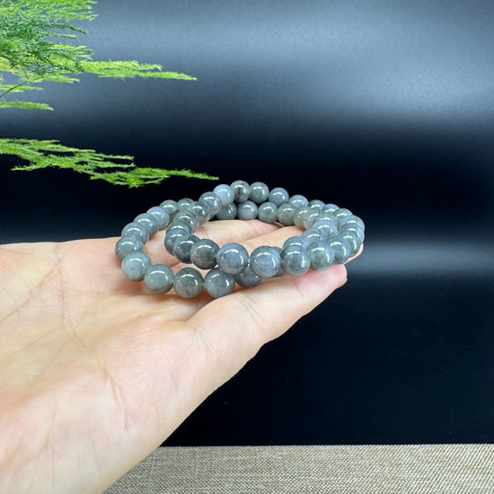 RealJade® Co. Genuine Jadeite Jade Round Icy Black  Beads Bracelet (8mm)