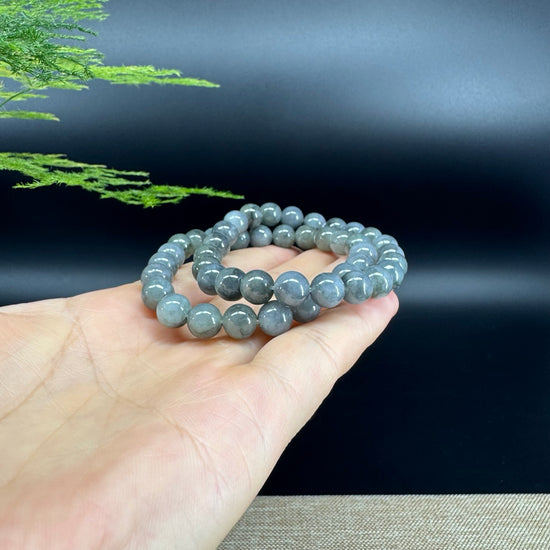 RealJade® Co. Genuine Jadeite Jade Round Icy Black  Beads Bracelet (8mm)