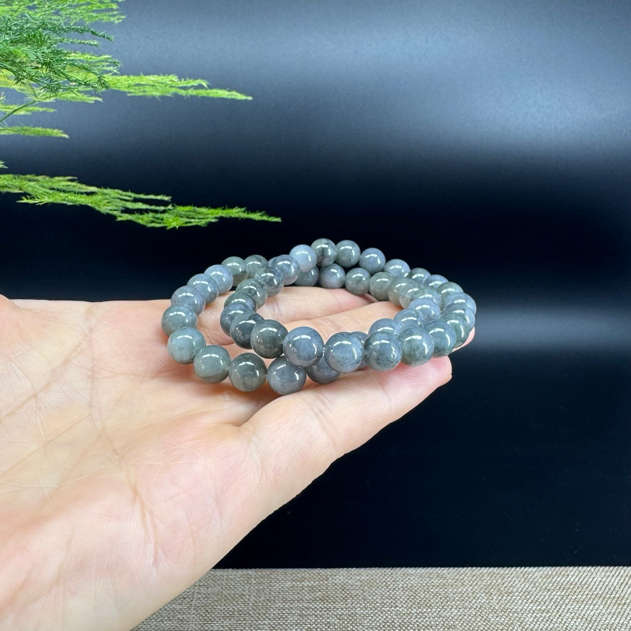 RealJade® Co. Genuine Jadeite Jade Round Icy Black  Beads Bracelet (8mm)