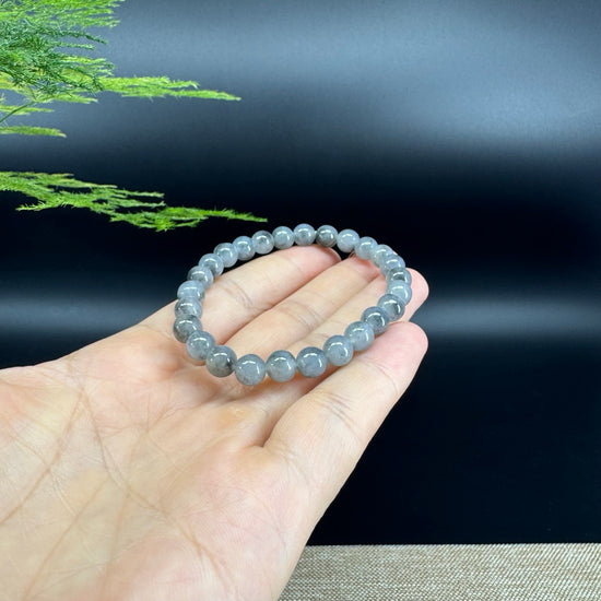 Natural Jadeite Jade  Round Icy Wuji Black Beads Bracelet ( 6.5mm )