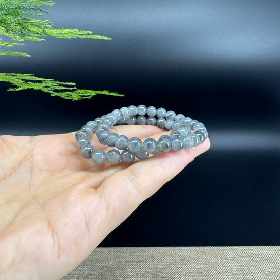 Natural Jadeite Jade  Round Icy Wuji Black Beads Bracelet ( 6.5mm )