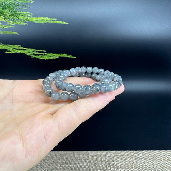 Natural Jadeite Jade  Round Icy Wuji Black Beads Bracelet ( 6.5mm )