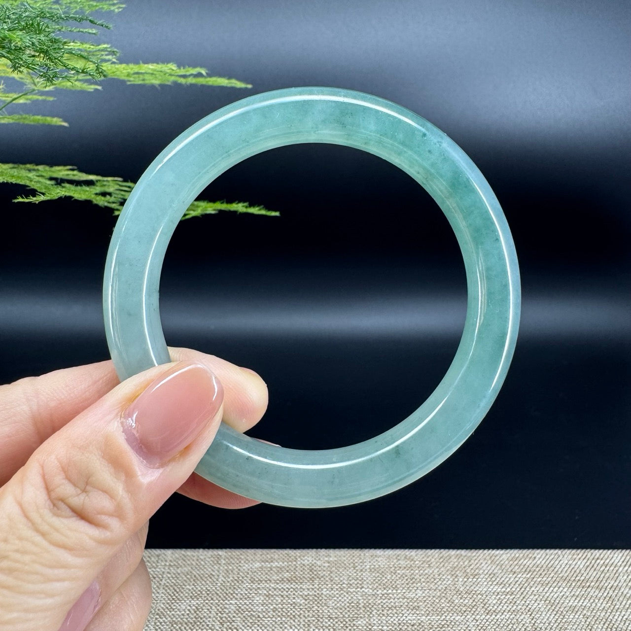 Genuine Burmese Oil Green Jade Jadeite Bangle Bracelet ( 56.2mm )