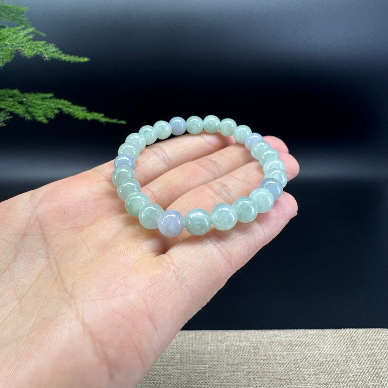 Natural Jadeite Jade Round Lavender Green Beads Bracelet ( 7.3 mm )