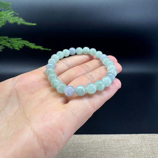 Natural Jadeite Jade Round Lavender Green Beads Bracelet ( 7.3 mm )