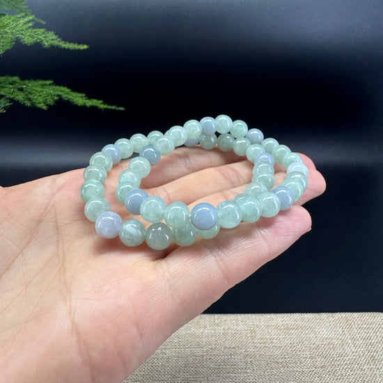 Natural Jadeite Jade Round Lavender Green Beads Bracelet ( 7.3 mm )
