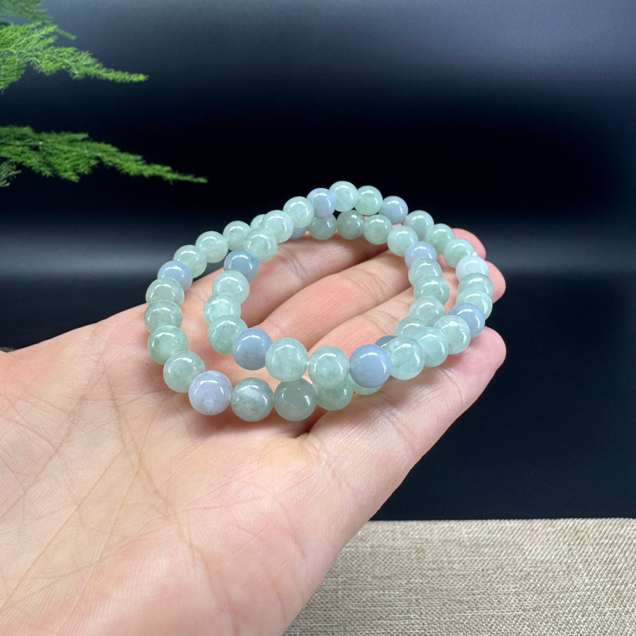 Natural Jadeite Jade Round Lavender Green Beads Bracelet ( 7.3 mm )
