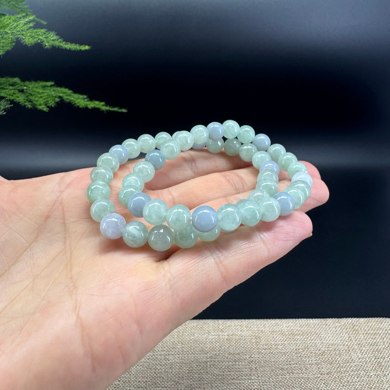 Natural Jadeite Jade Round Lavender Green Beads Bracelet ( 7.3 mm )