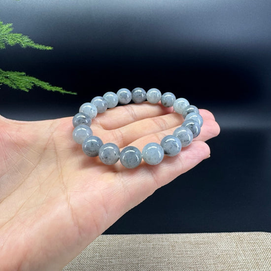 Natural Jadeite Jade Round Blue Black Beads Bracelet ( 10 mm )