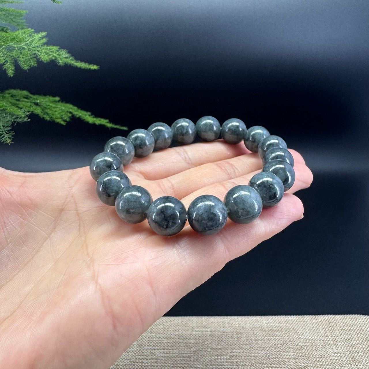 RealJade® Genuine Jadeite Jade Black Green Beads Bracelet ( 12mm ) For Men