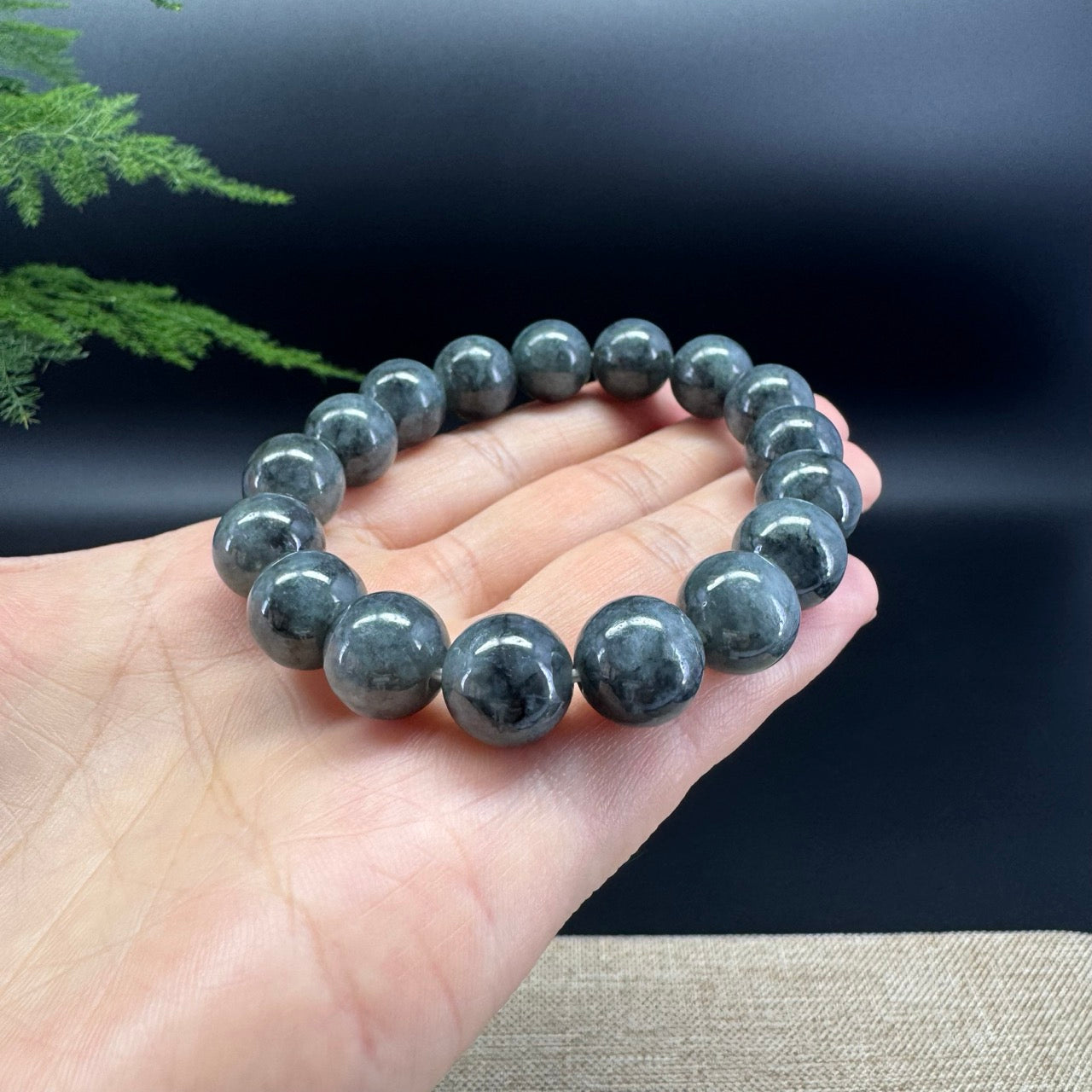 RealJade® Genuine Jadeite Jade Black Green Beads Bracelet ( 12mm ) For Men