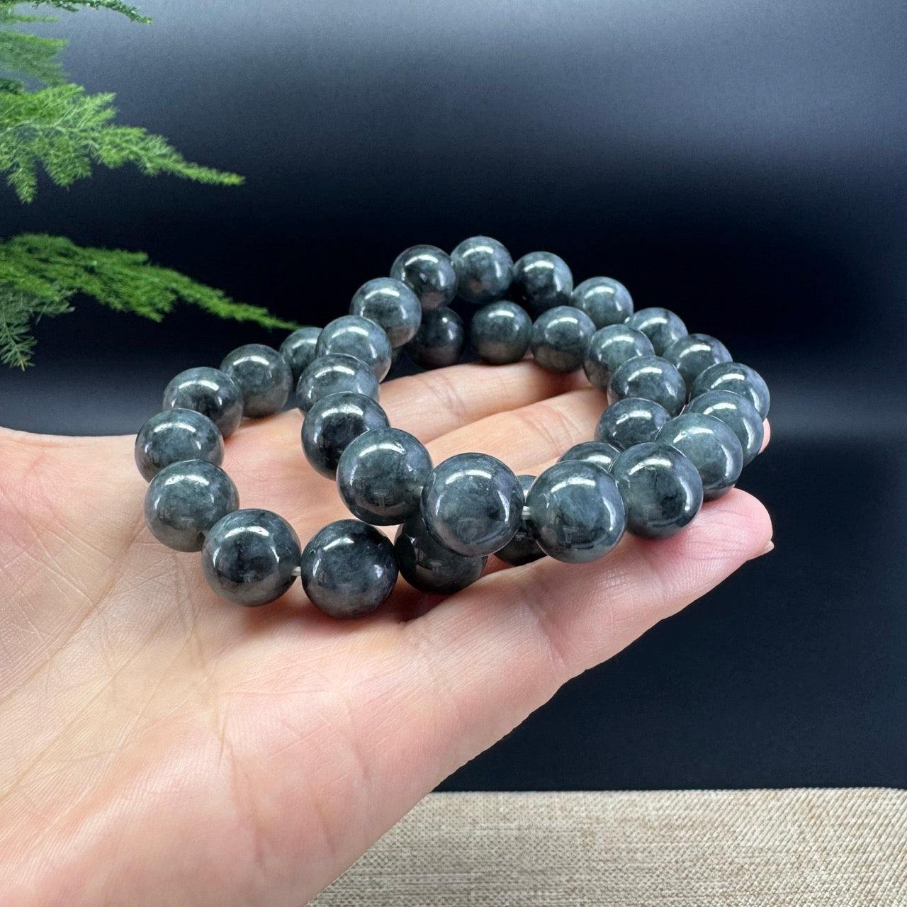 RealJade® Genuine Jadeite Jade Black Green Beads Bracelet ( 12mm ) For Men