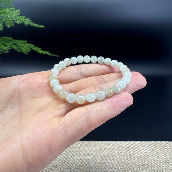 Natural Jadeite Jade  Round Icy Yellow Sajin Beads Bracelet ( 6.6mm )