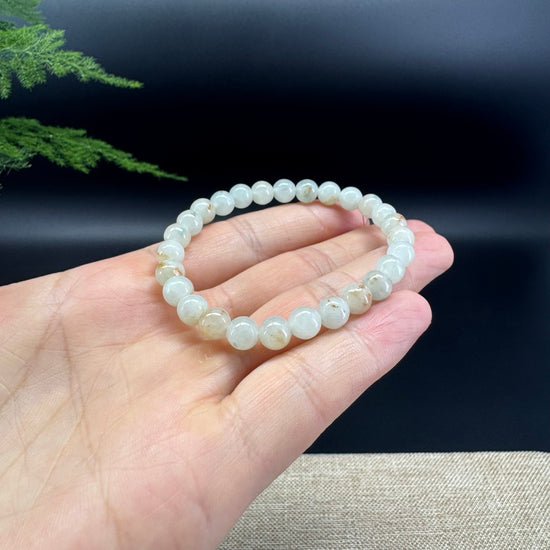 Natural Jadeite Jade  Round Icy Yellow Sajin Beads Bracelet ( 6.6mm )