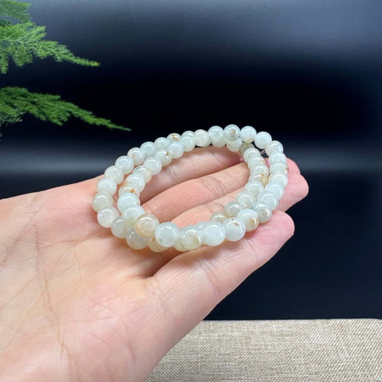 Natural Jadeite Jade  Round Icy Yellow Sajin Beads Bracelet ( 6.6mm )