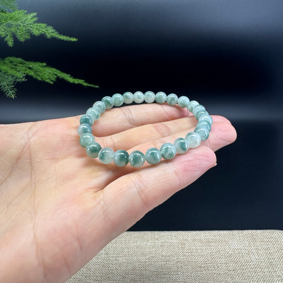 Natural Jadeite Jade  Round Icy Green Beads Bracelet ( 6.6mm )