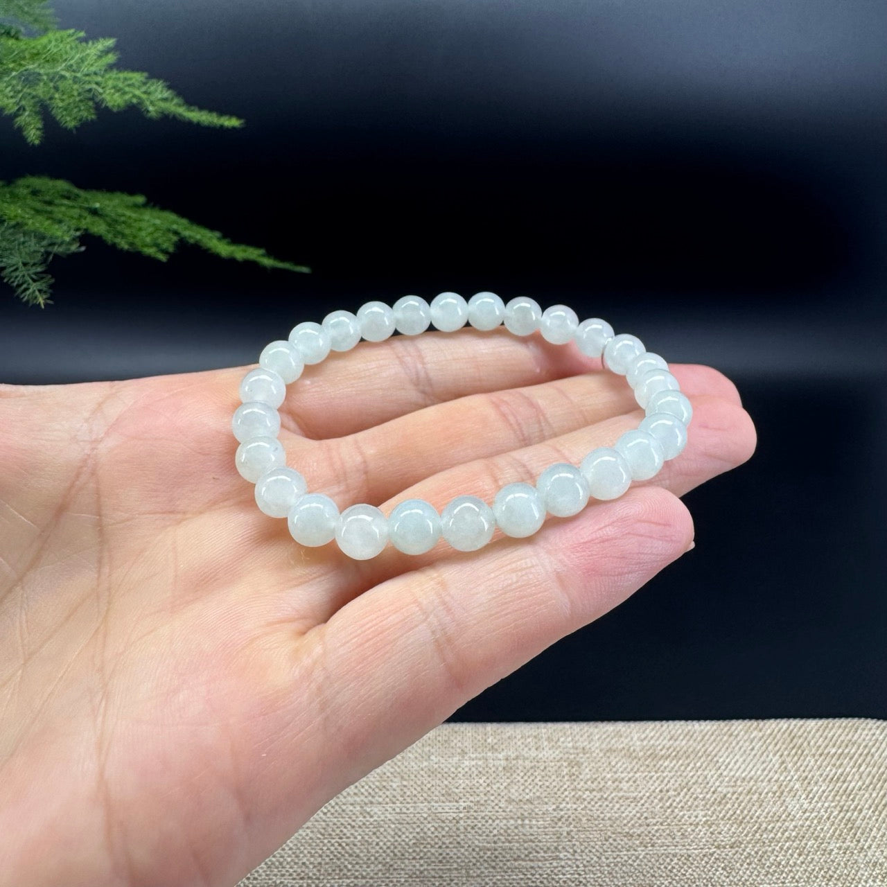 Natural Jadeite Jade  Round Icy Green Beads Bracelet ( 6.6mm )