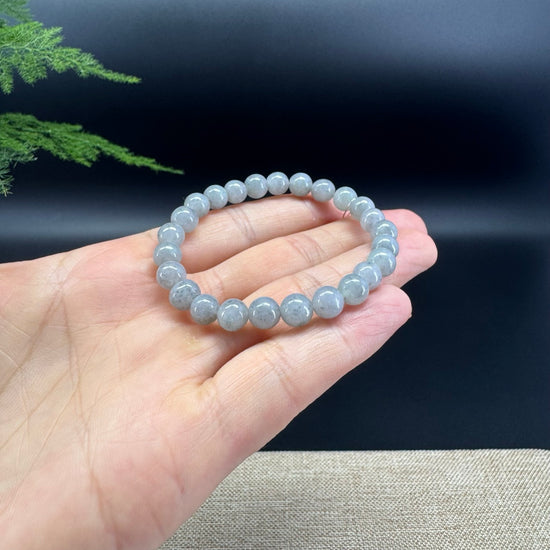 RealJade® Co. Genuine Jadeite Jade Round Lavender Wuji Beads Bracelet (7 mm)