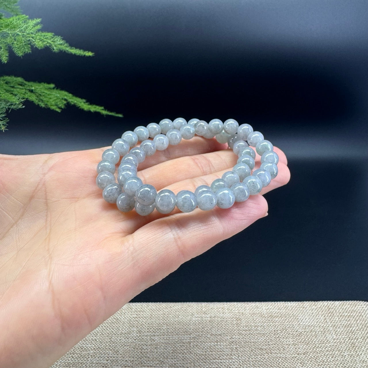 RealJade® Co. Genuine Jadeite Jade Round Lavender Wuji Beads Bracelet (7 mm)