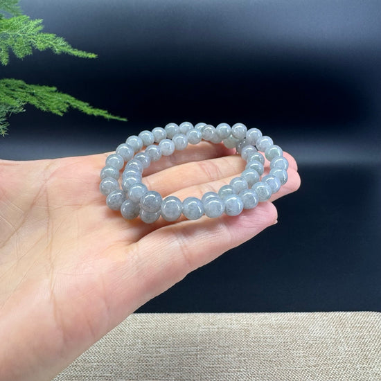 RealJade® Co. Genuine Jadeite Jade Round Lavender Wuji Beads Bracelet (7 mm)