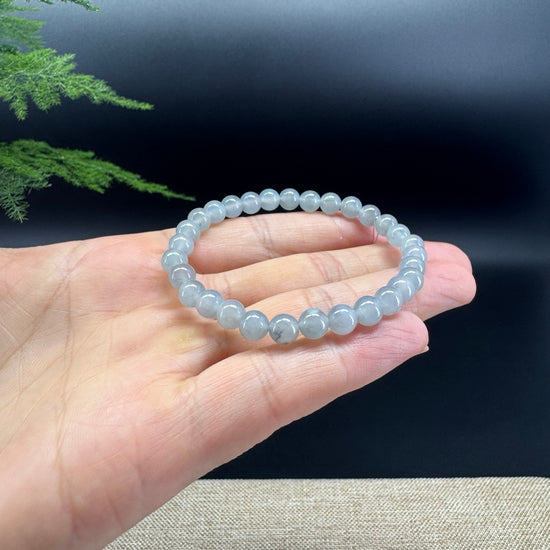 Natural Jadeite Jade Round Lavender Wuji Beads Bracelet (6mm)