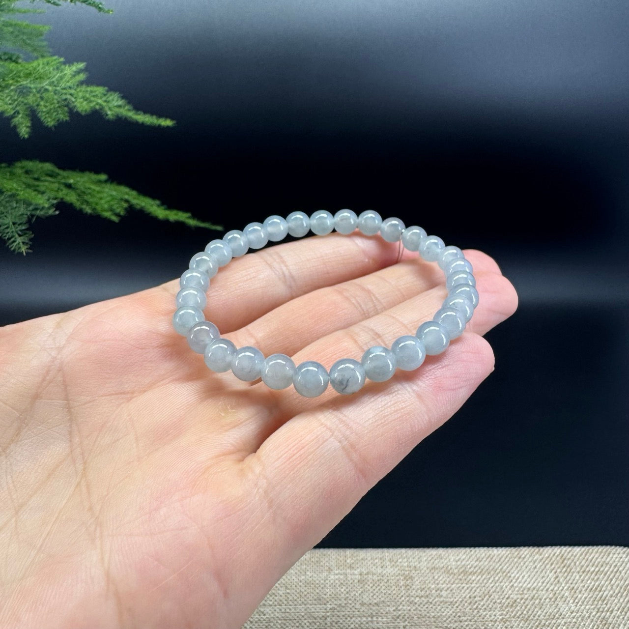 Natural Jadeite Jade Round Lavender Wuji Beads Bracelet (6mm)