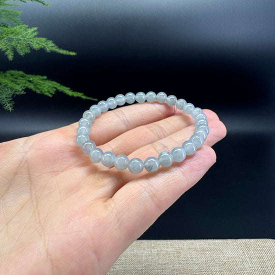 Natural Jadeite Jade Round Lavender Wuji Beads Bracelet (6mm)