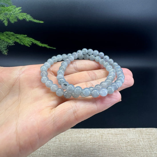 Natural Jadeite Jade Round Lavender Wuji Beads Bracelet (6mm)