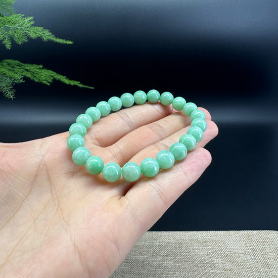 Genuine Jadeite Jade Round Green Beads Bracelet (8.5 mm)