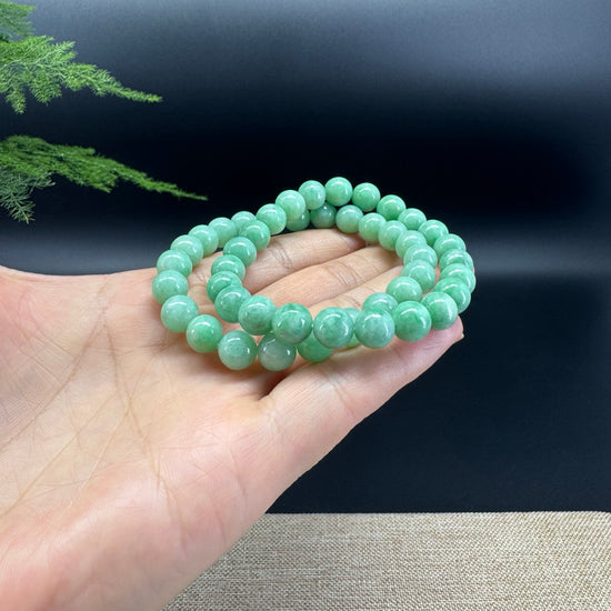 Genuine Jadeite Jade Round Green Beads Bracelet (8.5 mm)