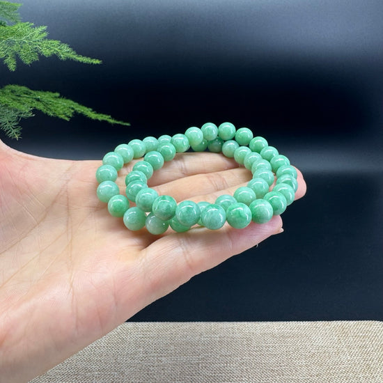 Genuine Jadeite Jade Round Green Beads Bracelet (8.5 mm)