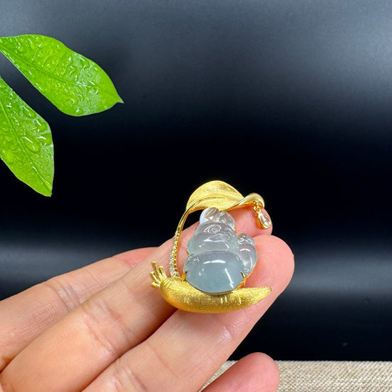 RealJade® 18k Yellow Gold Icy Jadeite Jade Rabbit & Carrot  Pendant Necklace with Diamond