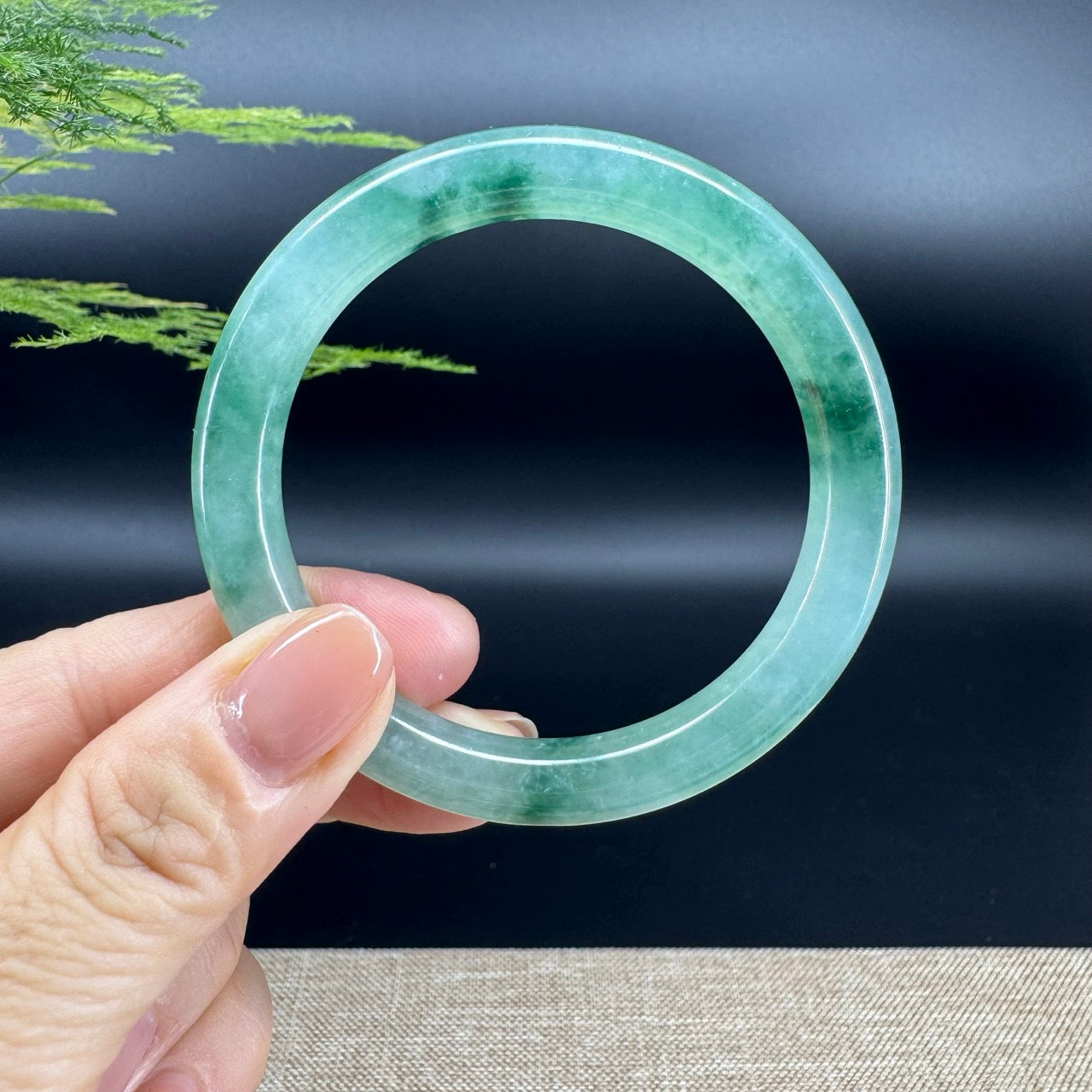 Genuine Burmese Oil Green Jade Jadeite Bangle Bracelet ( 53.6mm )