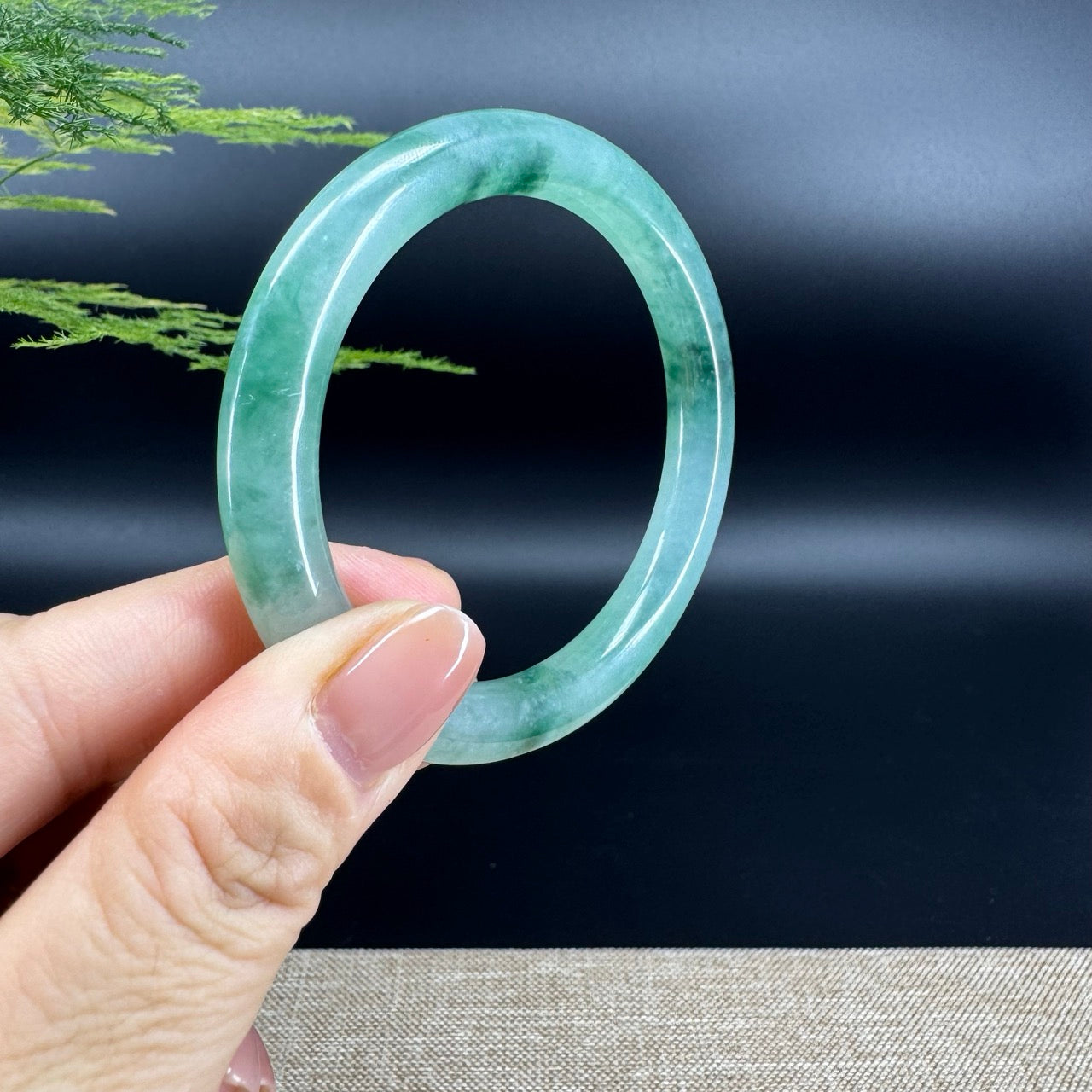 Genuine Burmese Oil Green Jade Jadeite Bangle Bracelet ( 53.6mm )