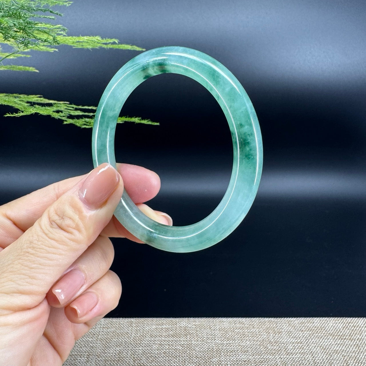 Genuine Burmese Oil Green Jade Jadeite Bangle Bracelet ( 53.6mm )