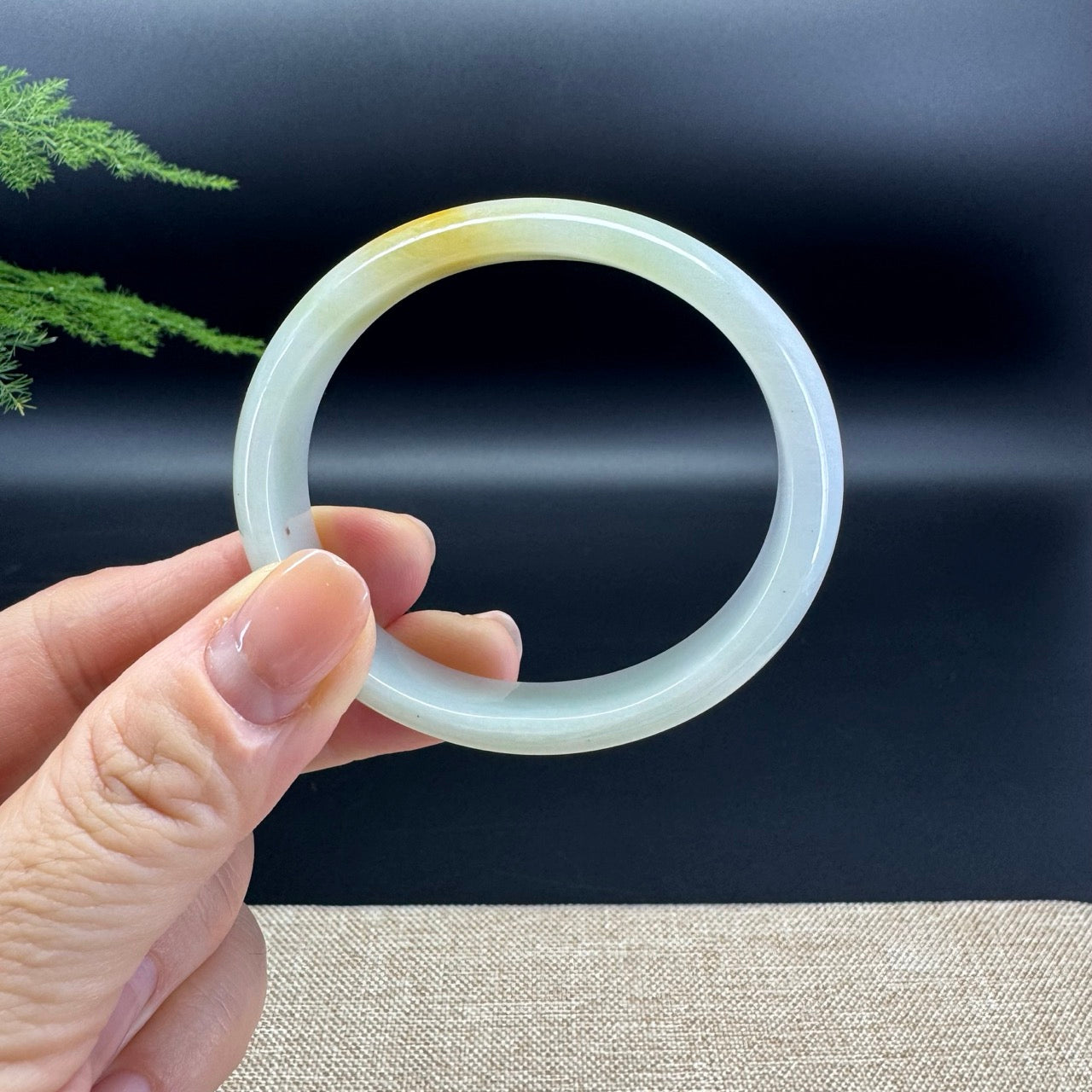 Genuine Burmese Yellow Green Jade Jadeite Bangle Bracelet ( 52.8*47.6mm )