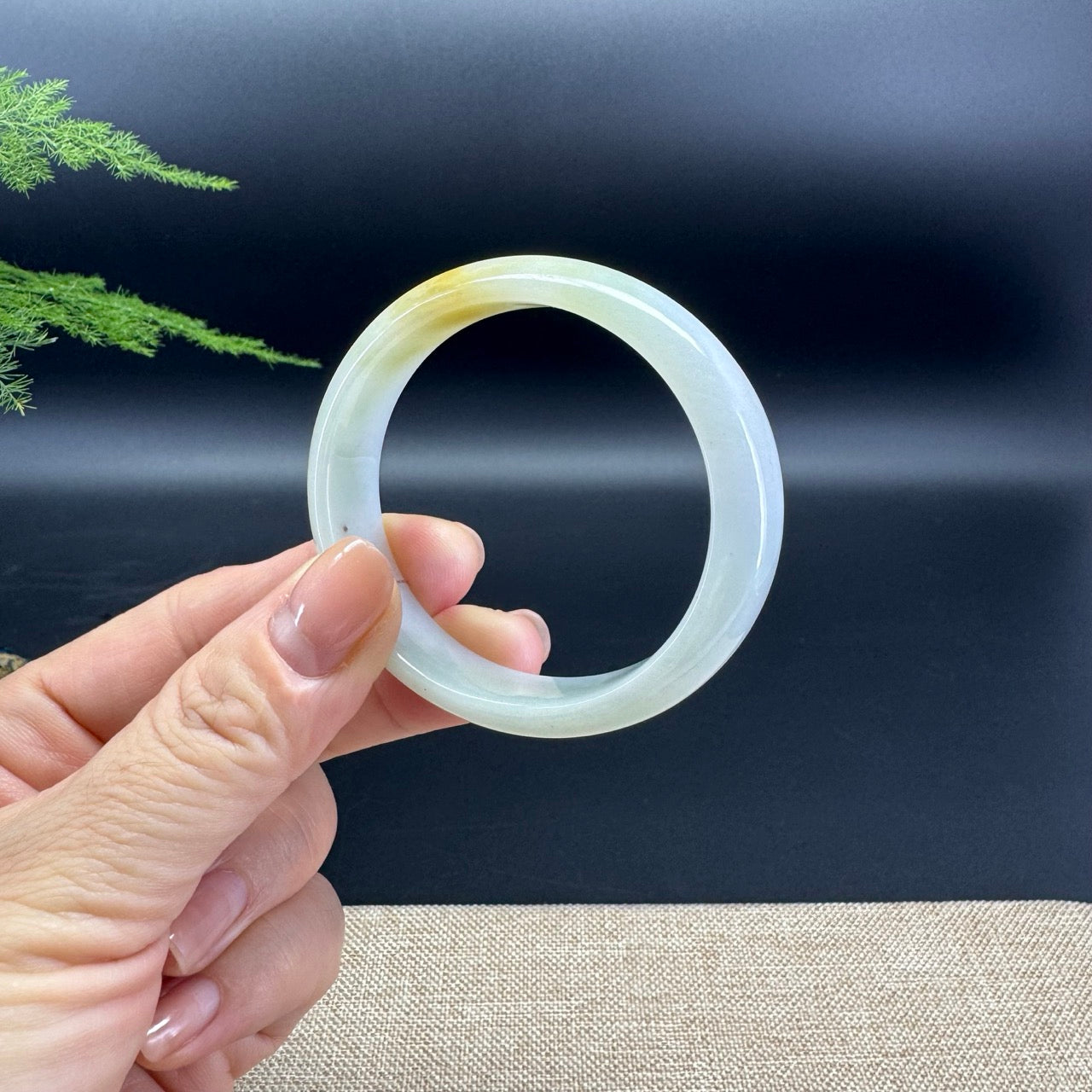 Genuine Burmese Yellow Green Jade Jadeite Bangle Bracelet ( 52.8*47.6mm )