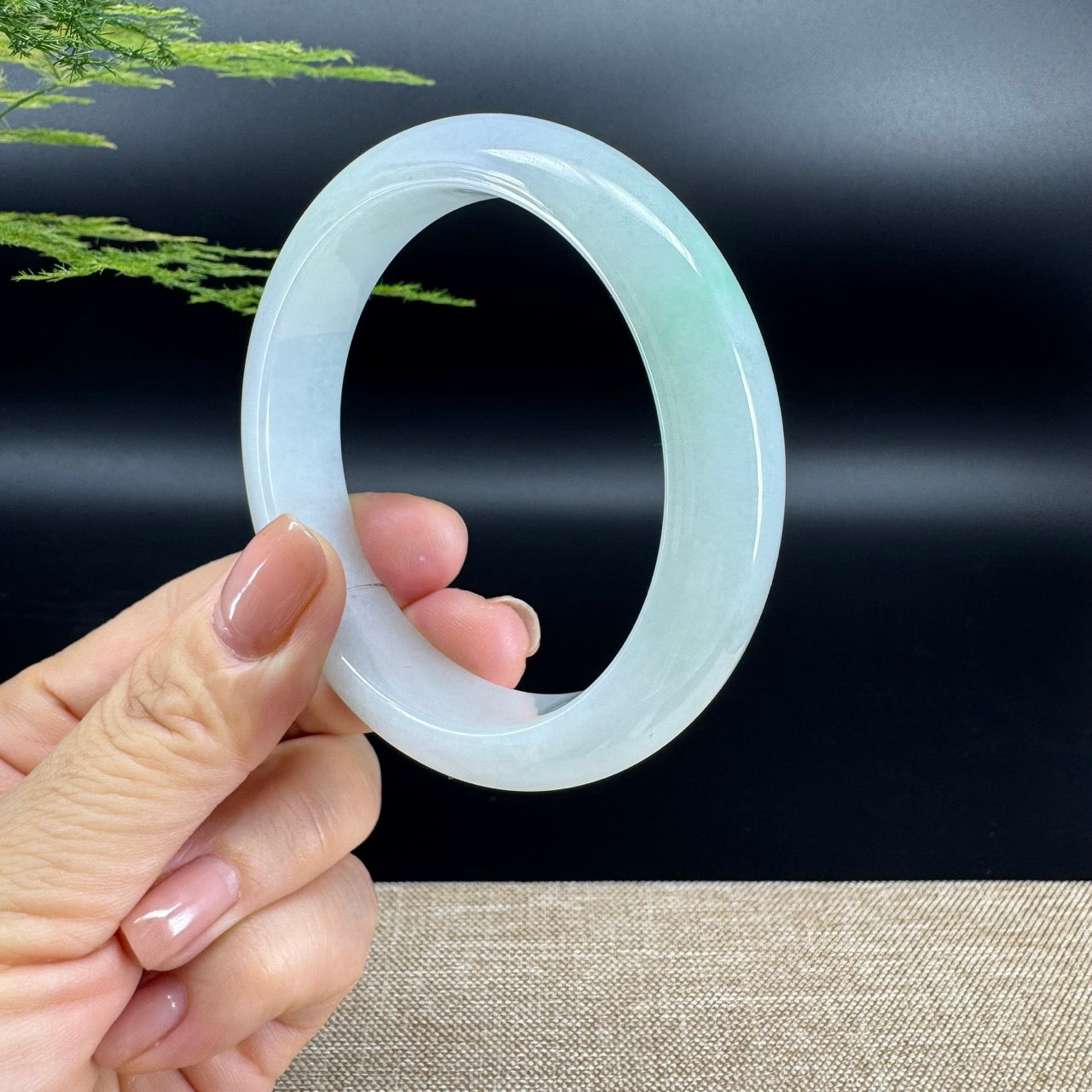Genuine Burmese Lavender Green Jade Jadeite Bangle Bracelet ( 58.7mm )